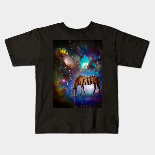 Tiger horse in vivid space Kids T-Shirt by rolffimages